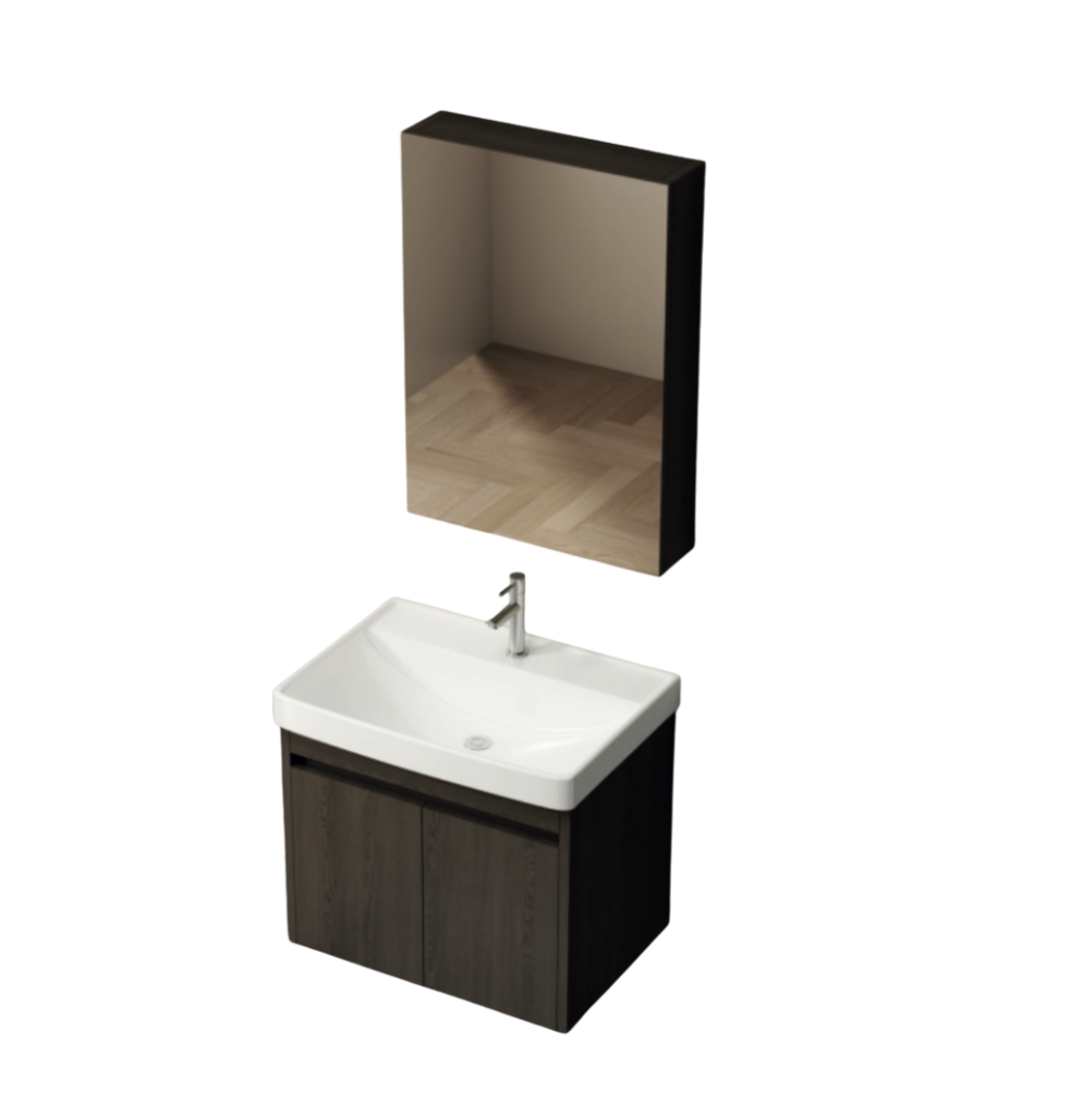 SUMO SVC-06 waterproof PVC vanity cabinet with basin in Dark Oak